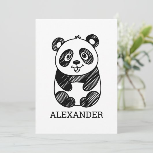Minimalistische zwart-wit Schattigee panda tekenin Kaart (Staand voorkant)