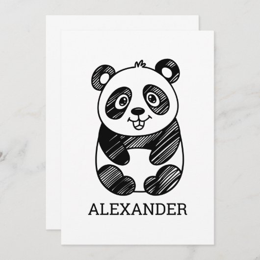 Minimalistische zwart-wit Schattigee panda tekenin Kaart (Voorkant / Achterkant)