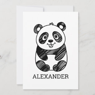 Minimalistische zwart-wit Schattigee panda tekenin Kaart