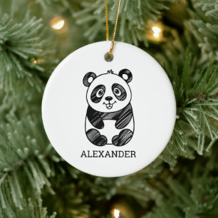 Minimalistische zwart-wit Schattigee panda tekenin Keramisch Ornament