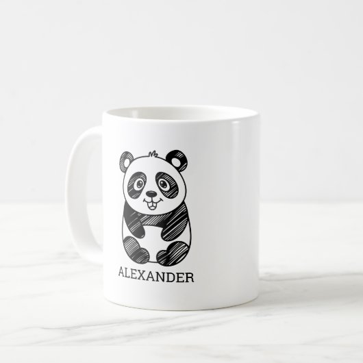 Minimalistische zwart-wit Schattigee panda tekenin Koffiemok (Voorkant links)