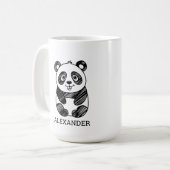 Minimalistische zwart-wit Schattigee panda tekenin Koffiemok (Voorkant links)
