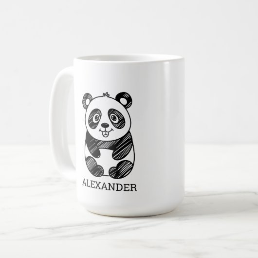 Minimalistische zwart-wit Schattigee panda tekenin Koffiemok (Voorkant links)