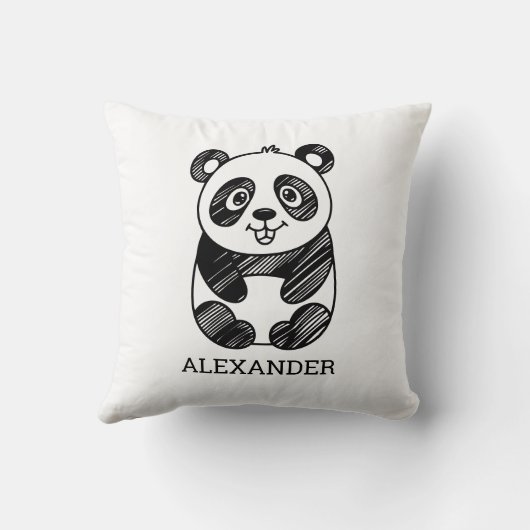 Minimalistische zwart-wit Schattigee panda tekenin Kussen (Achterkant)