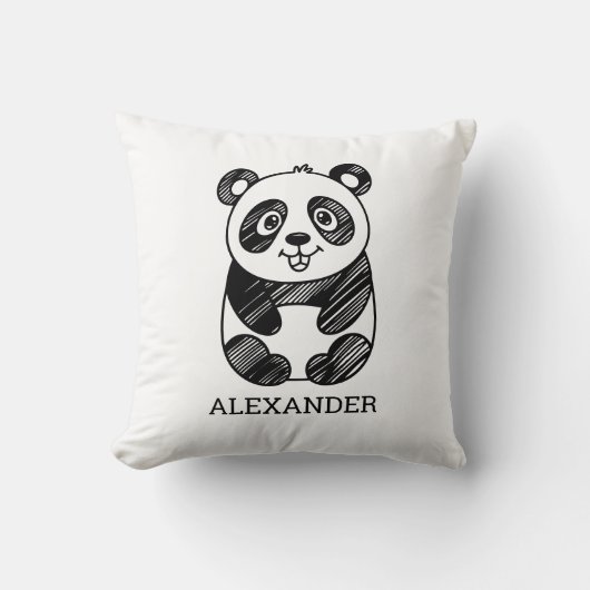 Minimalistische zwart-wit Schattigee panda tekenin Kussen (Voorkant)