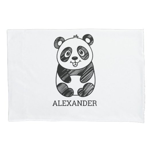 Minimalistische zwart-wit Schattigee panda tekenin Kussensloop (Voorkant)
