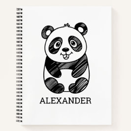 Minimalistische zwart-wit Schattigee panda tekenin Notitieboek