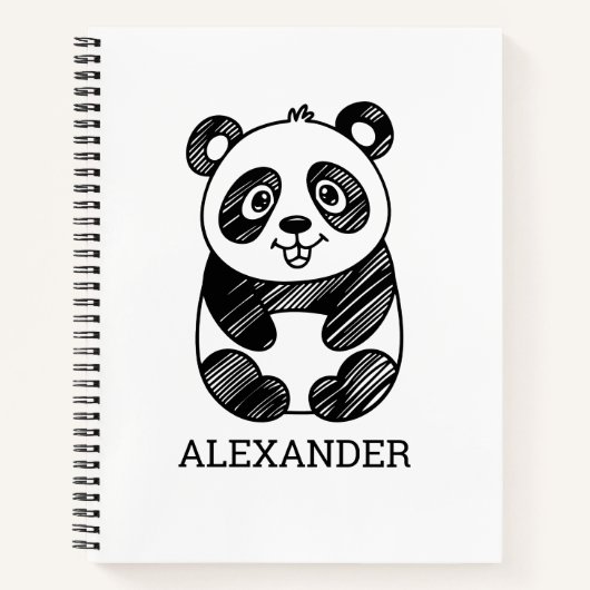 Minimalistische zwart-wit Schattigee panda tekenin Notitieboek (Voorkant)