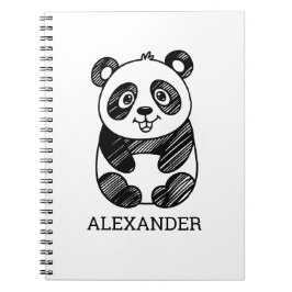 Minimalistische zwart-wit Schattigee panda tekenin Notitieboek