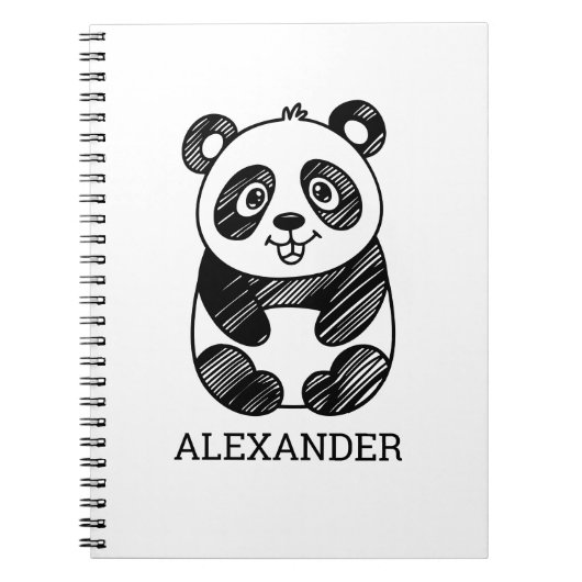 Minimalistische zwart-wit Schattigee panda tekenin Notitieboek (Voorkant)