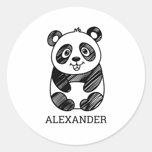 Minimalistische zwart-wit Schattigee panda tekenin Ronde Sticker (Voorkant)