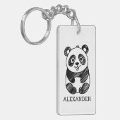 Minimalistische zwart-wit Schattigee panda tekenin Sleutelhanger (Voorkant Links)