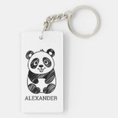 Minimalistische zwart-wit Schattigee panda tekenin Sleutelhanger (achterkant)