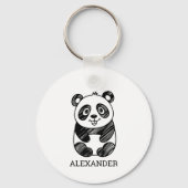 Minimalistische zwart-wit Schattigee panda tekenin Sleutelhanger (Voorkant)