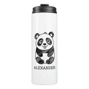 Minimalistische zwart-wit Schattigee panda tekenin Thermosbeker