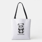 Minimalistische zwart-wit Schattigee panda tekenin Tote Bag (Achterkant)
