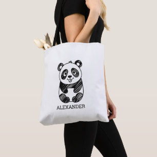 Minimalistische zwart-wit Schattigee panda tekenin Tote Bag