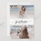 Minimalistische zwart-wit script Afstuderen foto Kaart (Voorkant)