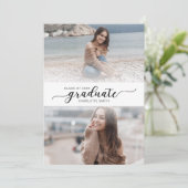 Minimalistische zwart-wit script Afstuderen foto Kaart (Staand voorkant)