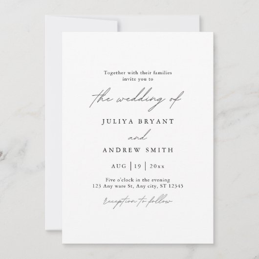 Minimalistische zwart-wit script bruiloft kaart (Voorkant)