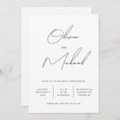 Minimalistische zwart-wit script bruiloft + QR Kaart (Voorkant / Achterkant)