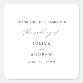 Minimalistische zwart-wit script bruiloft vierkante sticker
