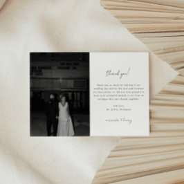 Minimalistische zwart-wit script huwelijksfoto bedankkaart