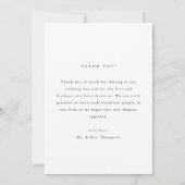 Minimalistische zwart-wit script trouwfoto bedankkaart (Achterkant)
