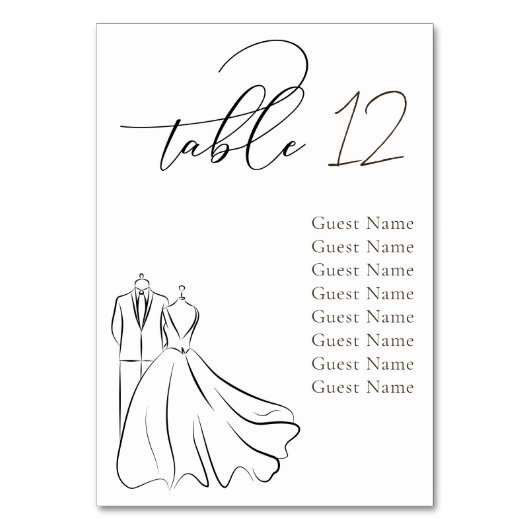Minimalistische Zwart-Wit Script Trouwzaalstoelind Kaart (Voorkant)