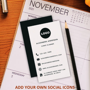 Minimalistische zwart-wit social media website Log Visitekaartje