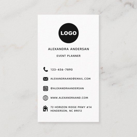 Minimalistische zwart-wit social media website Log Visitekaartje (Voorkant)