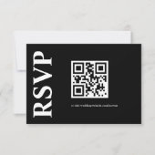 Minimalistische zwart-wit tekstgebaseerde QR-code RSVP Kaartje (Voorkant)