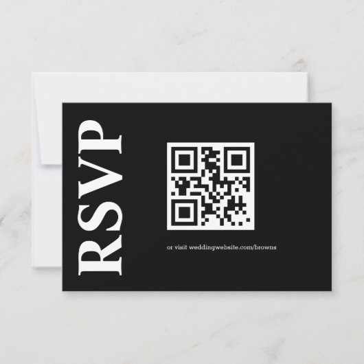 Minimalistische zwart-wit tekstgebaseerde QR-code RSVP Kaartje (Voorkant)