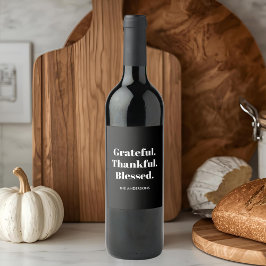 Minimalistische zwart-wit Thanksgiving Wijn Etiket