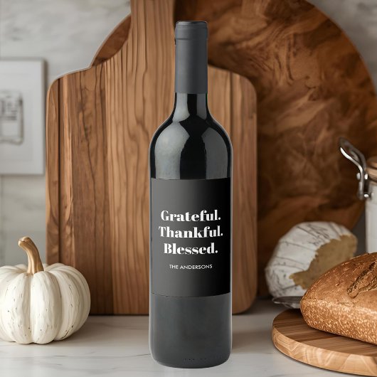 Minimalistische zwart-wit Thanksgiving Wijn Etiket