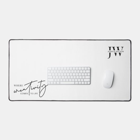Minimalistische zwart-wit trendy monogram Initiale Bureaumat (Keyboard & Muis)