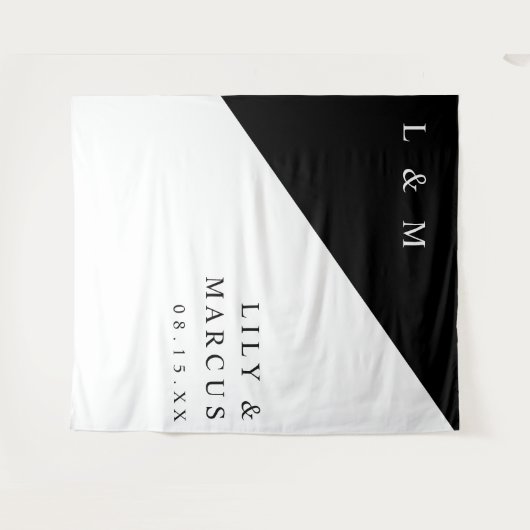 Minimalistische zwart-wit trouwfoto achtergrond wandkleed (Voorkant (horizontaal))