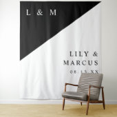 Minimalistische zwart-wit trouwfoto achtergrond wandkleed (In situ)