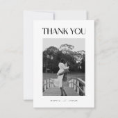 Minimalistische zwart-wit trouwfoto bedankkaart (Voorkant)