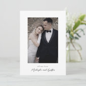 Minimalistische zwart-wit trouwfoto dank u bedankkaart (Staand voorkant)