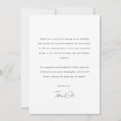 Minimalistische zwart-wit trouwfoto-script bedankkaart (Achterkant)