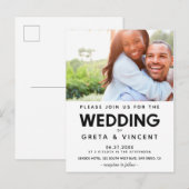 Minimalistische zwart-wit trouwfoto Uitnodiging (Voorkant / Achterkant)
