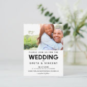 Minimalistische zwart-wit trouwfoto Uitnodiging (Staand voorkant)