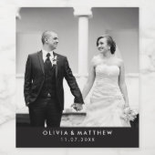 Minimalistische zwart-wit trouwfoto wijn etiket (Enkel label)