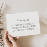Minimalistische zwart-wit trouwrecept verzoek informatiekaartje<br><div class="desc">Deze minimalistische zwart-wit trouwrecept verzoek bijlagekaart is perfect voor een eenvoudige bruidsuitnodiging. Het ontwerp bevat een mooie kalligrafie zwart lettertype op een witte achtergrond om uw evenement te verfraaien.</div>