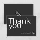 Minimalistische zwart-wit typografie bruiloft bedankkaart (Voorkant / Achterkant)