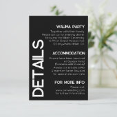 Minimalistische zwart wit typografie bruiloft deta informatiekaartje (Staand voorkant)