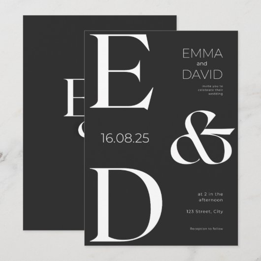 Minimalistische zwart-wit typografie bruiloft uitn (Voorkant / Achterkant)