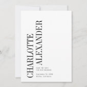 Minimalistische zwart wit verticale namen foto save the date (Voorkant)