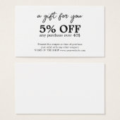 Minimalistische zwart wit vet coupon visitekaartje (Voorkant /achterkant)